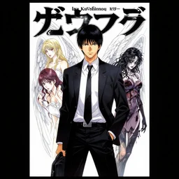 professionally drawn seinen mature cyberpunk detective horror action manga comic cover about angels, beauty, despair, hell, heaven, full color, beautifully drawn coherent professional, drawn by ilya kuvshinov, ilya kuvshinov, satoshi kon and tsutomu nihei. japanese script kanji hiragana on the cover. simplistic minimalist stylized cover art.
