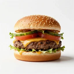 art deco hamburger, commercial catalog photo, isolated on a pure white background, centered, entire object in frame, sharp focus, soft studio lighting