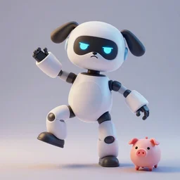 product photo of a futuristic disappointed grumpy robot pet, asymmetric flowing dancing pose minimalistic cute, by artgerm and greg rutkowski and marc newson and zaha hadid, alphonse mucha, samsung apple webcam, matte glossy materials, neon, otter puppy pig. three quarter view, volumetric light, detailed, octane render, midsommar