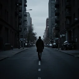 dark picture of a t 8 0 0 walking on a desolate city, 8 k, uhd, sharp focus, 2 0 0 mm