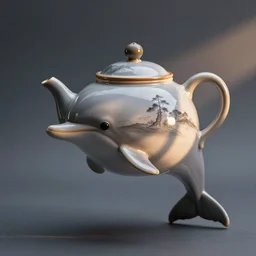 a teapot in the shape of a dolphin