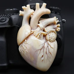 bio mechanical heart carved out of ivory, canon 5 d 5 0 mm lens