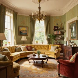 a beatiful living room in an old victorian house, extremely detailed, sharp focus, wide view, full body shot, smooth, digital illustration, colorfull by, james jean, by rossdraws, frank franzzeta, sakimichan, mcbess, aphonse mucha