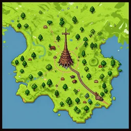 pixel art map of gondor d & d, color, orthographic, inkarnate, highlydetailed