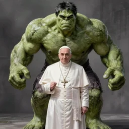 photorealistic pope francis as the hulk