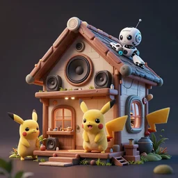 high quality 3 d render very cute cyborg cottage! incorporated speakers!, cyberpunk highly detailed, unreal engine cinematic smooth, in the style of blade runner & detective pikachu, hannah yata charlie immer, moody light, low angle, uhd 8 k, sharp focus