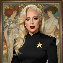 cute star trek officer lady gaga, natural lighting, path traced, highly detailed, high quality, digital painting, by don bluth and ross tran and studio ghibli and alphonse mucha, artgerm