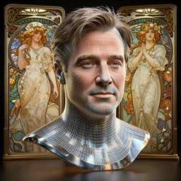 highly detailed vfx portrait of aniston as wireframe model, stephen bliss, unreal engine, chrome reflect, greg rutkowski, tom bagshaw, alphonse mucha, global illumination, detailed and intricate environment
