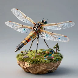 a yves tanguy and oskar kokoschka 3 d render of a giant robotic dragonfly on a tiny island, 1 9 9 5 render