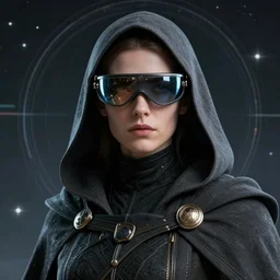 retrofuturistic portrait of a cloaked wanderer, reflective visor, hood and cloak, space graphics in background, close up, quint buchholz, wlop, dan mumford, artgerm, liam brazier, peter mohrbacher, raw, featured on artstation, octane render, cinematic, elegant, intricate, 8 k