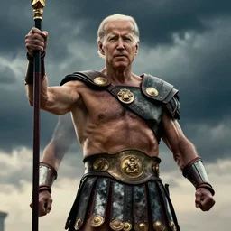 cinematic action shot of joe biden as leonidas in 3 0 0 movie, 8 k, epic moody sky, dramatic lighting