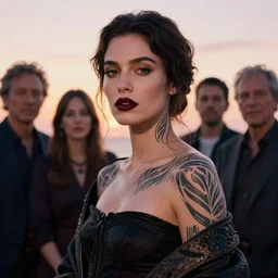 photographic portrait of a stunningly beautiful renaissance female in soft dreamy light at sunset, dark lipstick, tribal tattoos, contemporary fashion shoot, by edward robert hughes, annie leibovitz and steve mccurry, david lazar, jimmy nelsson, breathtaking, 8 k resolution, extremely detailed, beautiful, establishing shot, artistic, hyperrealistic, beautiful face, octane render
