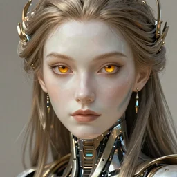 futuristic android portrait, sci-fi, amber eyes, face, long hair, fantasy, intricate, elegant, highly detailed, digital painting, artstation, concept art, smooth, sharp focus, illustration, art by artgerm and greg rutkowski and alphonse mucha