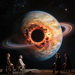 planet, by annibale carracci, by anthony van dyck, by pieter bruegel the elder, light painting, ultra - wide angle, technicolor, ray tracing global illumination, destruction, black hole