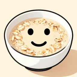 a bowl of oats with the face of john oats floating in the middle, face icon, stylized, minimalist, cartoon