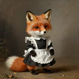 rembrandt painting of a cute anthropomorphic fox dressed as a maid