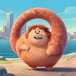 chubby spiral shape cartoon concept art, docklands near the sea, from lorax movie, sam and max
