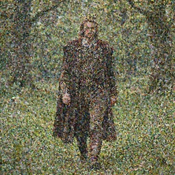 a king walks in a meadow, trees in the background, art by James Jean and Wayne Barlowe, high detail, cinematic, cgsociety 8k