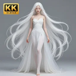 stunningly beautiful goddess, full body image, porcelain skin, long white hair, symmetrical, overwhelming, innocent, ethereal, live 2 d anime style, 8 k