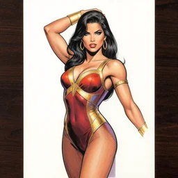a drawing of a filipino woman in a costume, a comic book panel by paul pelletier, artstation, arabesque, dc comics, marvel comics, official art