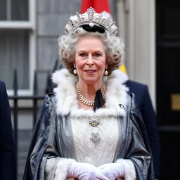 Emmanuel Macron dressed as the queen of england, 50mm photography, high quality, 4K