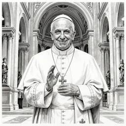 an image of a pope in a cathedral, by Nick Blinko, pen and ink, very intricate, detailed, black and white, rudimentary peni, outsider art