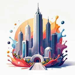futuristic city by josan gonzalez splash art graphic design color splash high contrasting art, fantasy, highly detailed, art by greg rutkowski