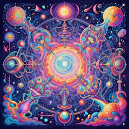 infographic of a [ psychedelic heavenly realm ] in the style of a ~ ~ ~ [ three dimensional holographic multiverse ] ~ ~ ~ highly detailed digital saturated colors full color drawn by ~ ~ ~ [ wlop ] and [ greg rutkowski ] and [ ruan jia ]