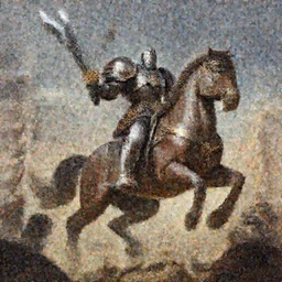 epic war commander with armored helmet holding two gigantic sword and riding a standing horse while attacking enemies. highly detailed, digital painting, concept art, smooth, sharp focus, illustration, art by greg rutkowski