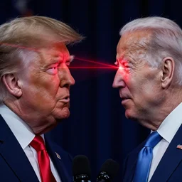 joe biden firing red lasers out of his eyes at donald trump, 4 k, highly detailed