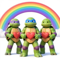 a rainbow with hearts that are teenage mutant ninja turtles