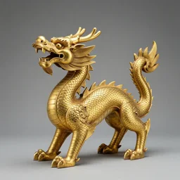 a studio photo of a golden dragon statue made in spring and autumn period