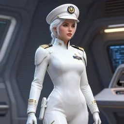 epic professional digital art of gorgeous white female starship military officer, by leesha hannigan, iris van herpen, artstation, cgsociety, wlop, epic, much wow, much detail, gorgeous, detailed, masterpiece