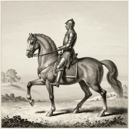 a knight on a horse, landscape, engraving drawing, 1 6 0 0 s