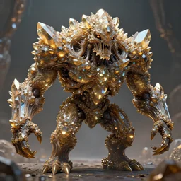 concept art of giant fractal bismuth golem consists of bismuth geode crystals, extremely high details, masterpiece, photorealistic, hyperrealism, vray, octane render, volumetric lighting, depth of field, bokeh, artstation, cgsociety by johannen voss, michael whelan, greg broadmore, frank frazetta