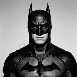 portrait of Batman by Diane Arbus, 50mm, black and white