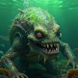 hyperrealistic close-up surrealism underwater monster! highly detailed concept art eric zener elson peter cinematic hard green lighting high angle hd 8k sharp shallow depth of field, inspired by David Paul Cronenberg and Zdzisław Beksiński