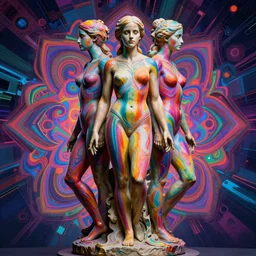 full body statue of Emma Watson by Jean-Baptiste Carpeaux and Luo Li Rong and Michael James Talbot, all body, perfect symmetrical face, colorful, psychedelic psychedelic psychedelic  psychedelic colors, rainbow bodypaint, synthwave, in full growth, elegant, realistic, 8K, female full-skin figure, hyperrealism, subsurface scattering, raytracing, rim light, Octane Render, Redshift, Zbrush, complex psychedelic glitch background