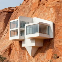 lateral view, habitat 7 6 glass house built on the side of a vertical cliff, brutalist architecture, desert, digital painting, white concrete, orange sandstone, highly detailed, smooth, sharp focus, 3 d rendering, octane, unreal engine, moebius, digital, maya, award winning, trending on artstation