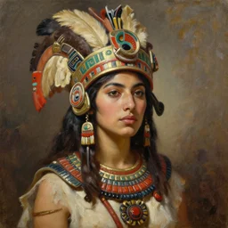 a female aztec warrior, oil on canvas, artstation, by j. c. leyendecker and edmund blair leighton and charlie bowater, beautiful face, octane, very aesthetic!!!!!!!!!!!!!!!