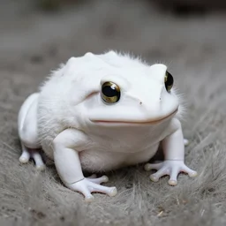 photo of white fluffy frog covered by fur