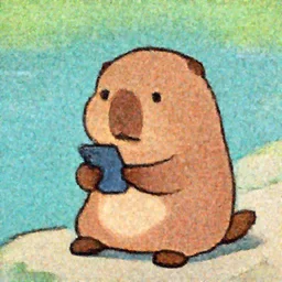 cartoon platypus looking at phone