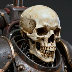 an Adeptus Mechanicus cyborg skull from Warhammer 40k, digital portrait by Dan Mumford and Peter Mohrbacher, highly detailed