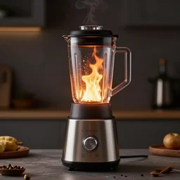 product photo of a blender on fire, stock image