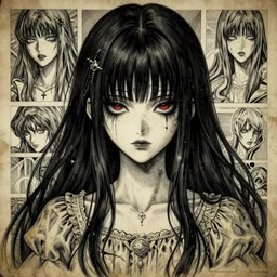 A beautiful detailed aesthetic horror portrait painting titled 'beautiful bishoujo maiden queen'description 'Order of the occult ww1 princess' portrait, character design, worn, dark, manga style, extremely high detail, photo realistic, pen and ink, intricate line drawings, by Yoshitaka Amano, Ruan Jia, Kentaro Miura, Artgerm, post processed, concept art, artstation, matte painting, style by eddie mendoza, raphael lacoste, alex ross,