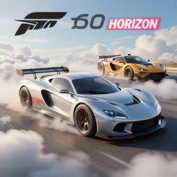 vehicle in forza horizon and motorstorm. art by filip hodas and artgerm. clouds by rhads. 3 d render, surrealism, hyperrealism.