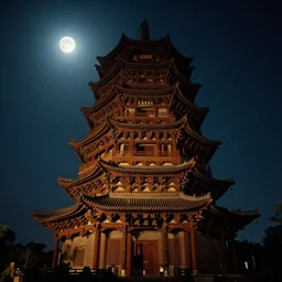 kodak portra 4 0 0 photographic and realistic, ancien asia tower, night, moonlight, detailed, octane render, unreal engine, 4 k, artstation, hyper realistic, wide angle, 3 5 mm, sharp focus, soft light, volumetric light, in the style of gregory crewdson