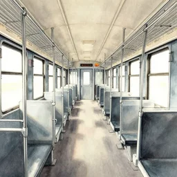 inside an empty train, nostalgic, drawing by moebius