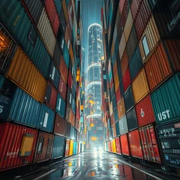 storage containers city, invert gravity, by greg rutkowski, by jeremy mann, by francoise nielly,, 4 k, 8 k,