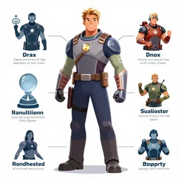 Drax from Guardians of the Galaxy, infographic map about abilities, illustrated, trending on artstation